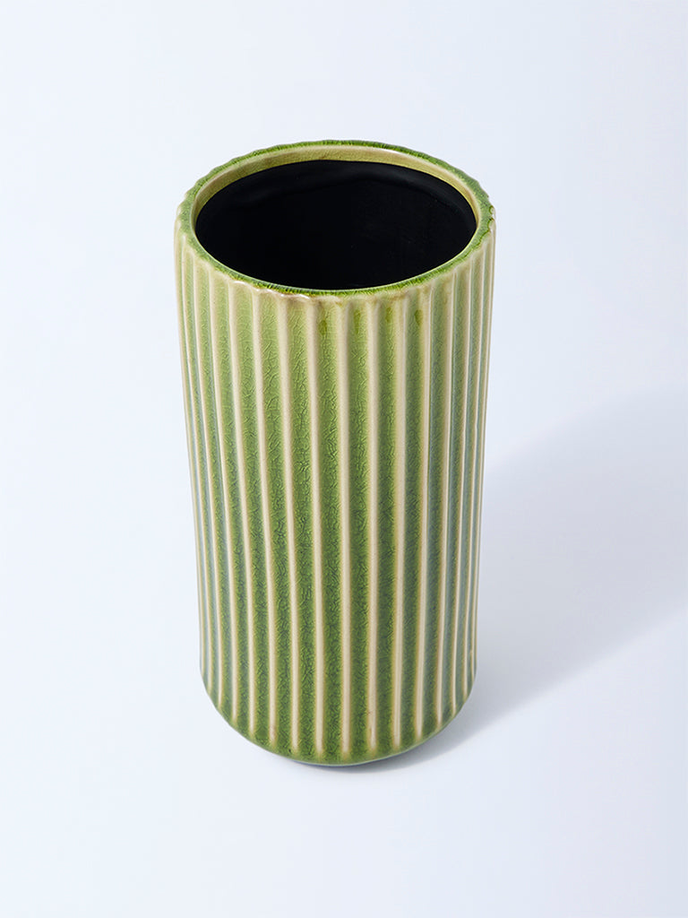 Westside Home Green Ribbed Ceramic Vase