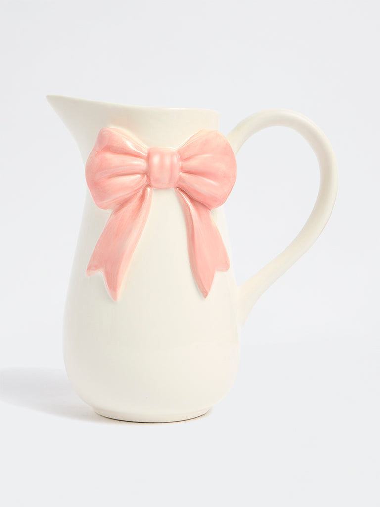Westside Home White Bow Design Ceramic Jug Vase