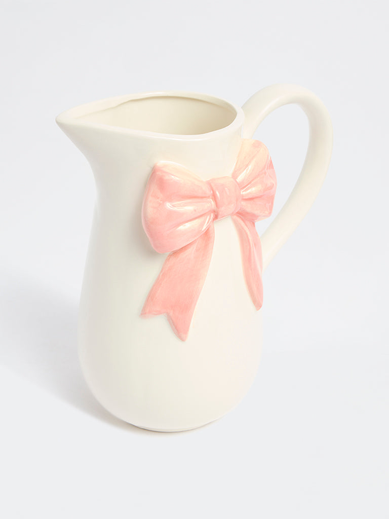 Westside Home White Bow Design Ceramic Jug Vase