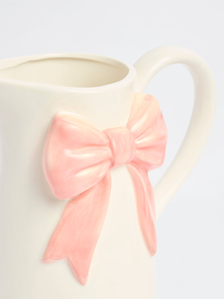 Westside Home White Bow Design Ceramic Jug Vase