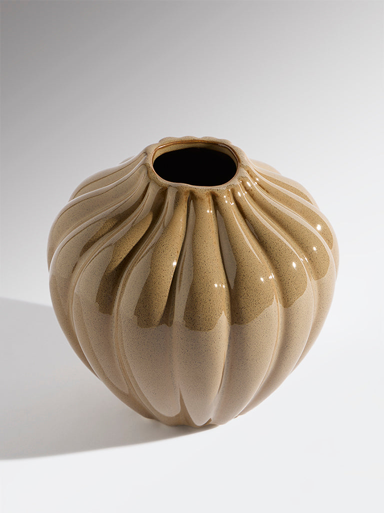 Westside Home Brown Ceramic Striped Vase - Large