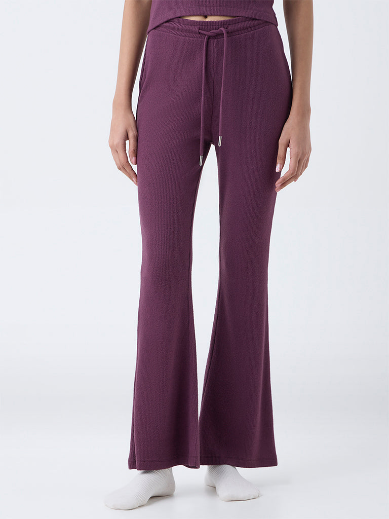 Superstar Burgundy Ribbed High-Rise Bootcut Pants