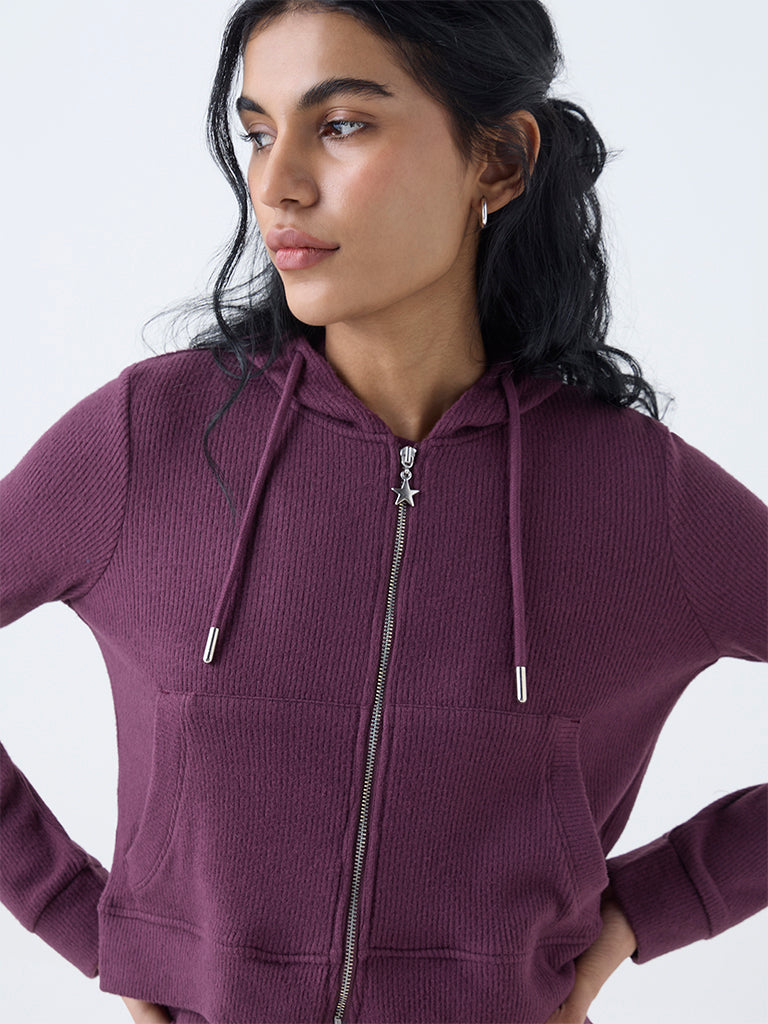 Superstar Burgundy Ribbed-Textured Jacket