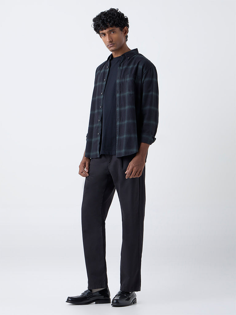 WES Casuals Black Checkered Relaxed-Fit Cotton Shirt
