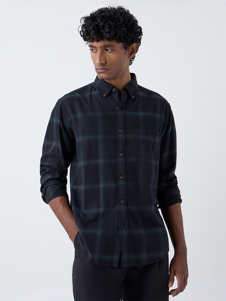 WES Casuals Black Checkered Relaxed-Fit Cotton Shirt