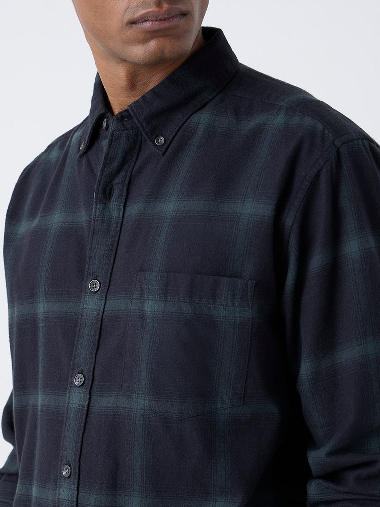 WES Casuals Black Checkered Relaxed-Fit Cotton Shirt