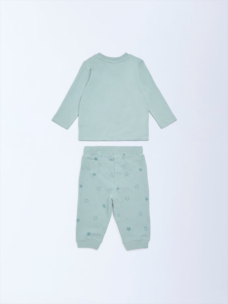 HOP Baby Sage Animal Design Cotton T-Shirt and Joggers Set