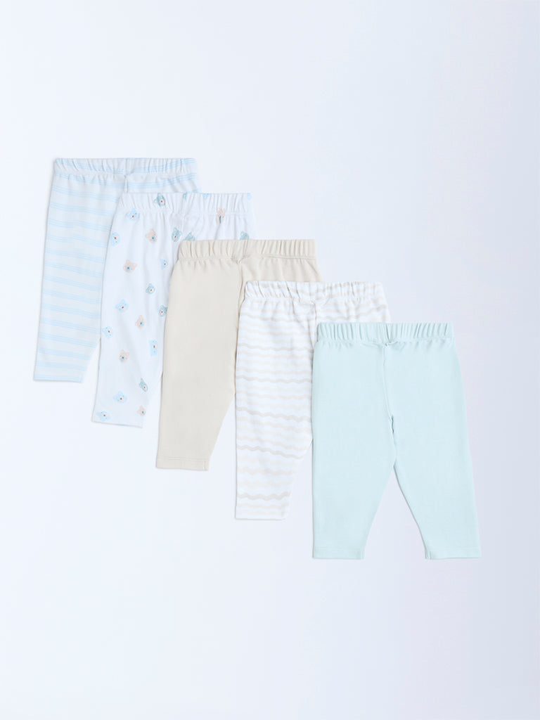 HOP Baby Boys Multicolour Printed Mid-Rise Cotton Pants - Pack of 5