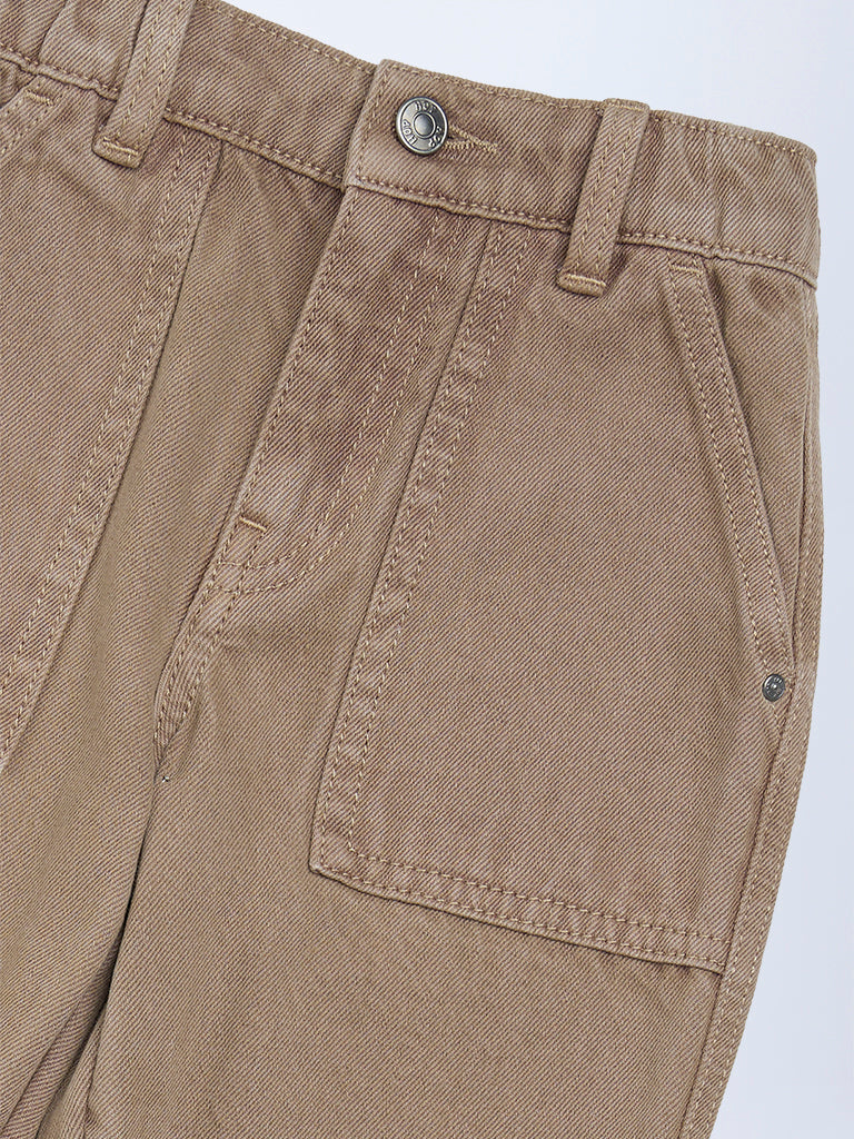 HOP Kids Boys Brown Relaxed-Fit Mid-Rise Jeans