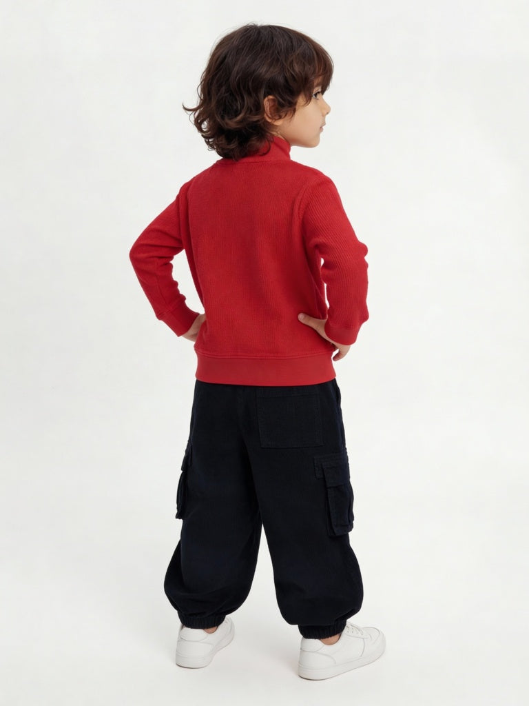 HOP Kids Boys Red Quarter-Zip Cotton Sweatshirt