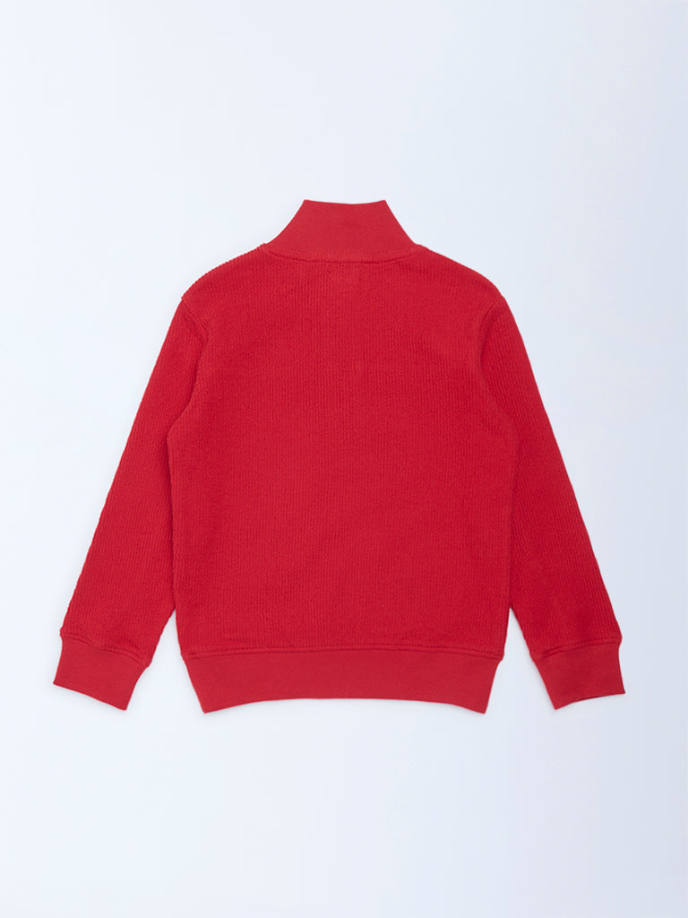 HOP Kids Boys Red Quarter-Zip Cotton Sweatshirt