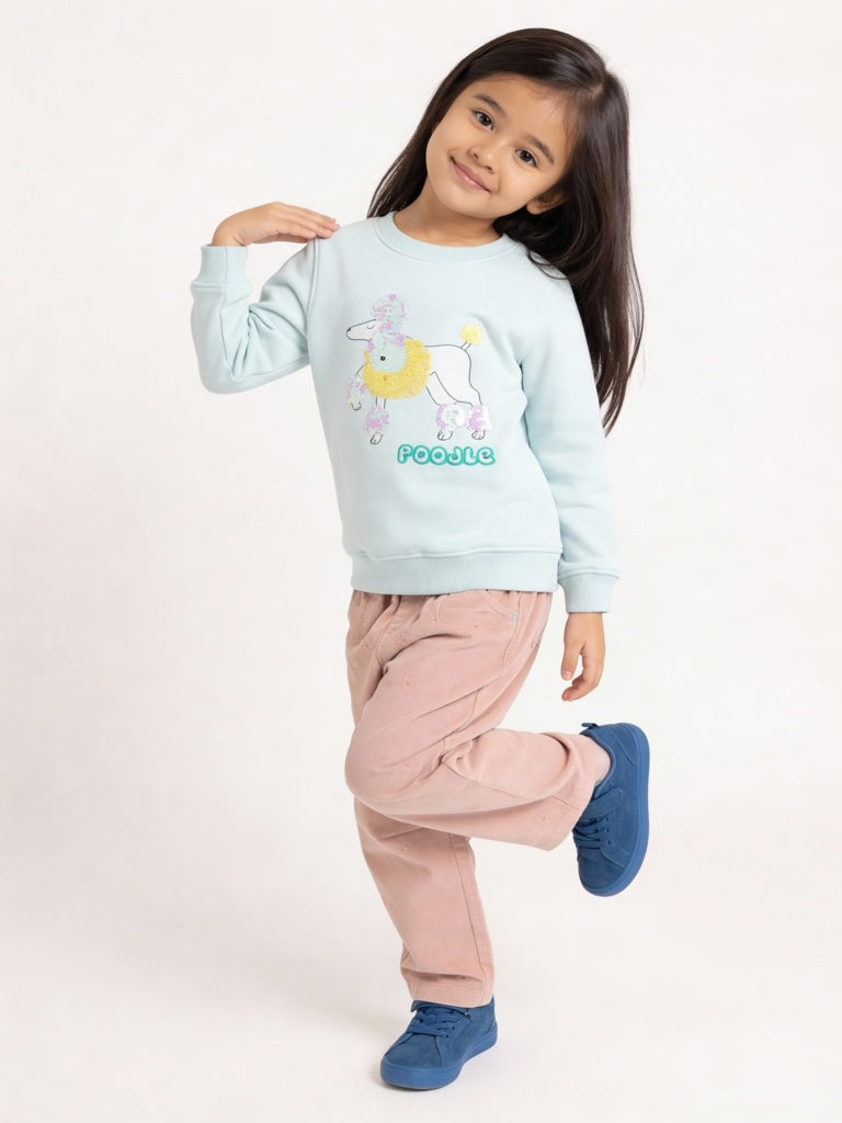 HOP Kids Girls Mint Green Embellished Cotton-Blend Sweatshirt
