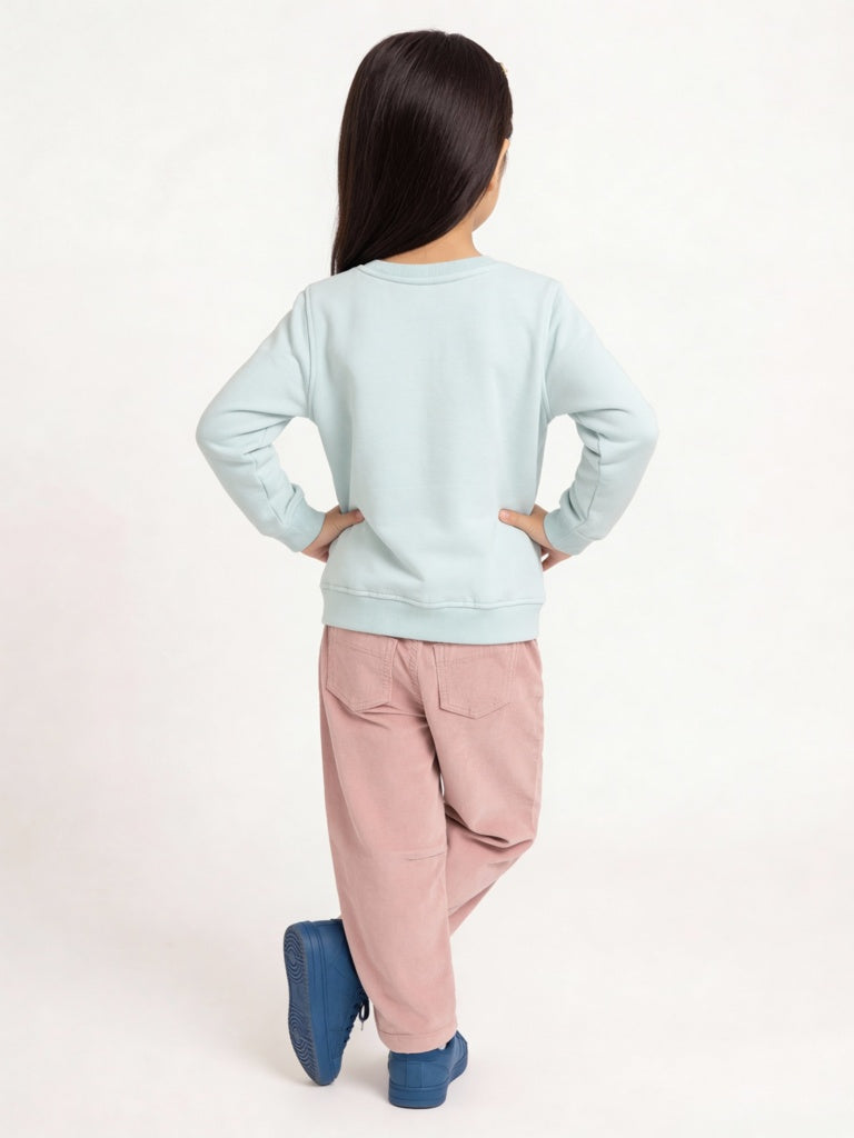 HOP Kids Girls Mint Green Embellished Cotton-Blend Sweatshirt