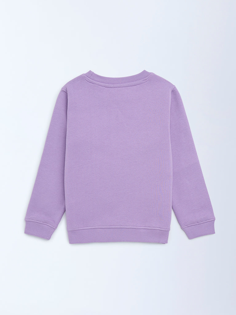 HOP Kids Girls Lilac Text Design Cotton-Blend Sweatshirt