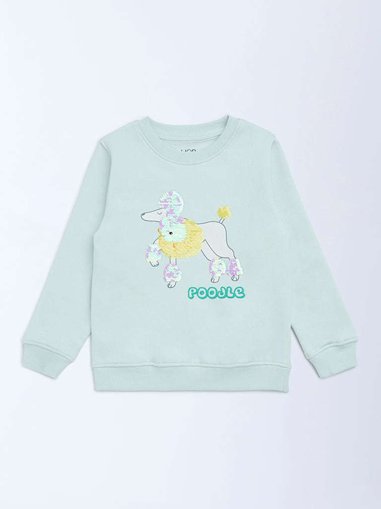 HOP Kids Girls Mint Green Embellished Cotton-Blend Sweatshirt