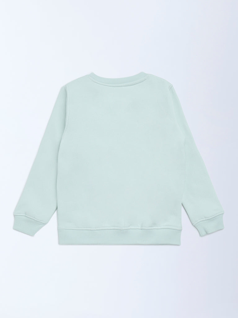 HOP Kids Girls Mint Green Embellished Cotton-Blend Sweatshirt