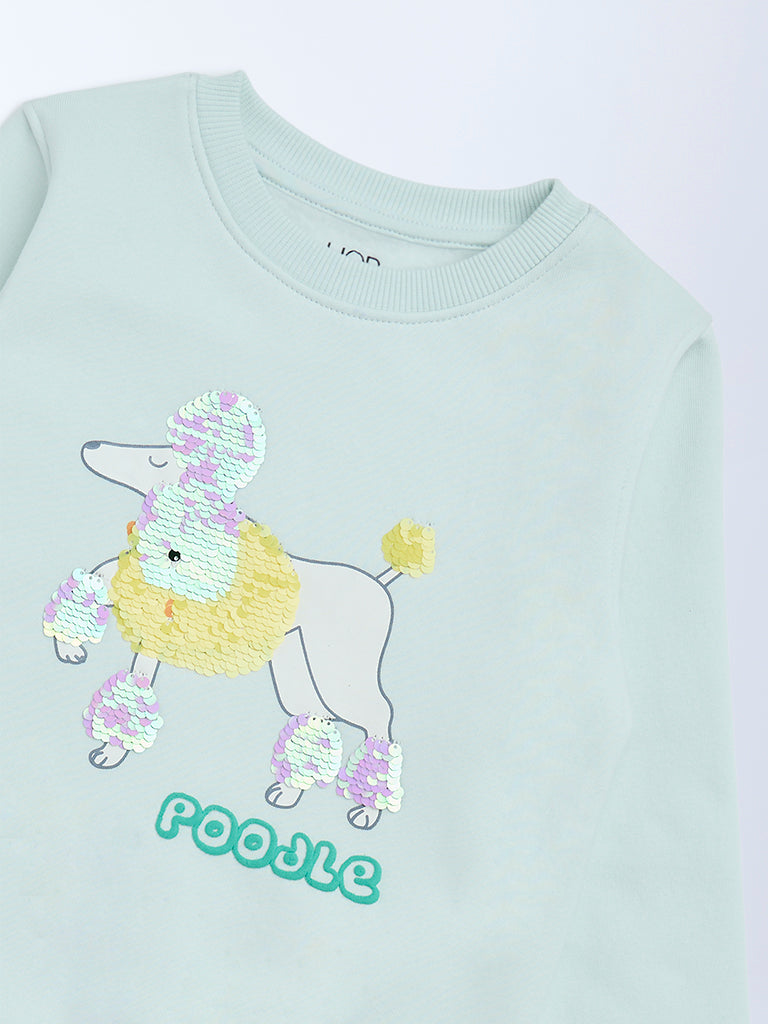 HOP Kids Girls Mint Green Embellished Cotton-Blend Sweatshirt