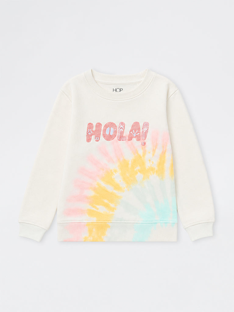 HOP Kids Girls White Tie-Dye Cotton-Blend Sweatshirt