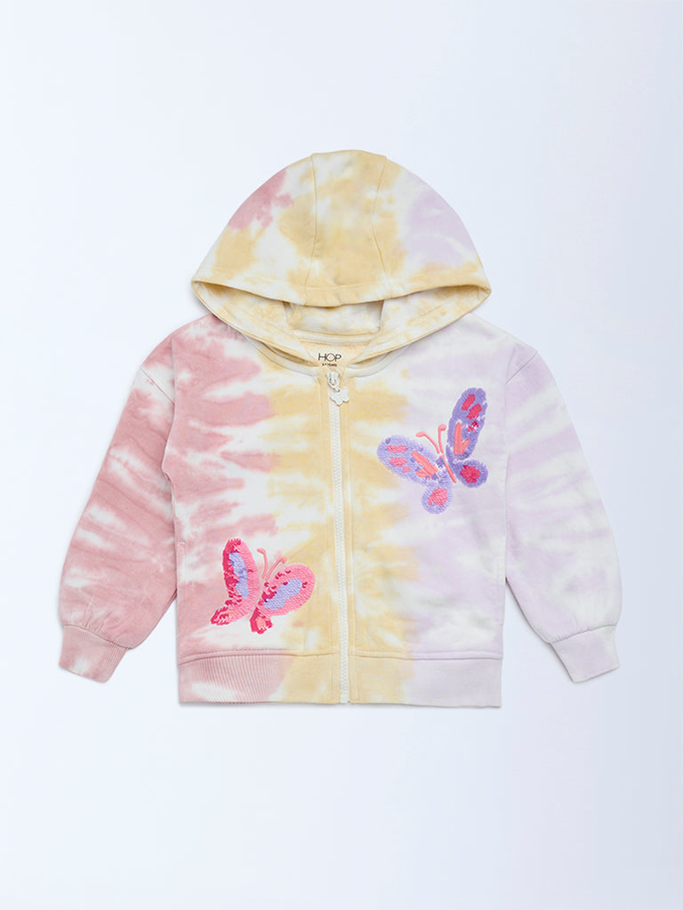 HOP Kids Girls Multicolour Tie-Dye Print Cotton-Blend Sweatshirt