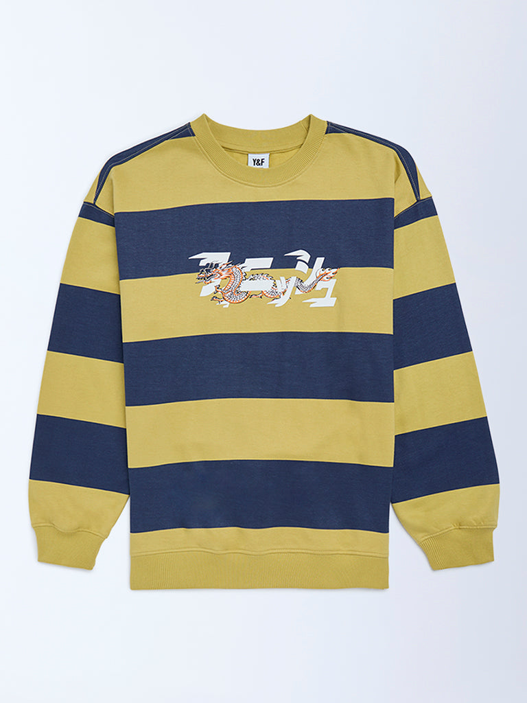 Boys Olive Striped Cotton Sweatshirt