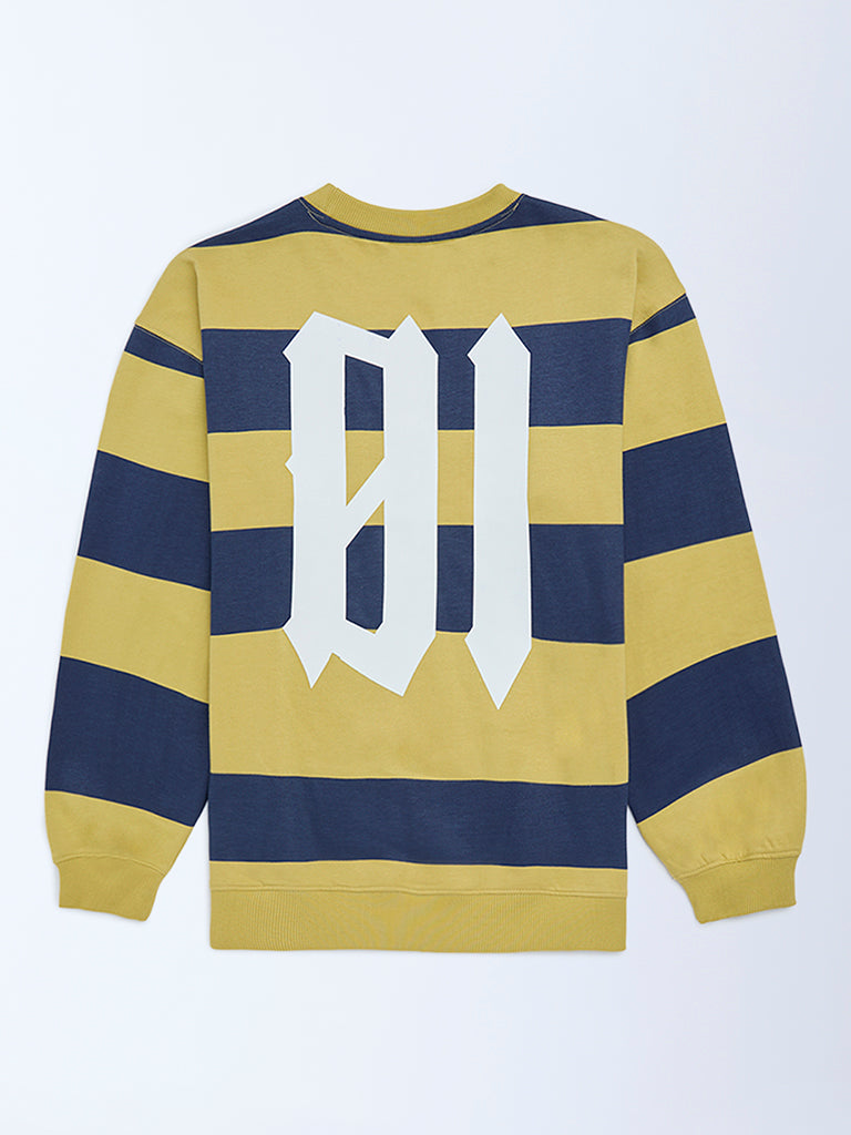 Boys Olive Striped Cotton Sweatshirt