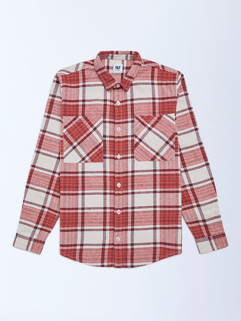 Buy Y&F Kids Boys Red Checks Design Cotton Shirt from Westside