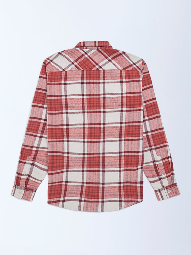 Boys Red Checks Design Cotton Shirt