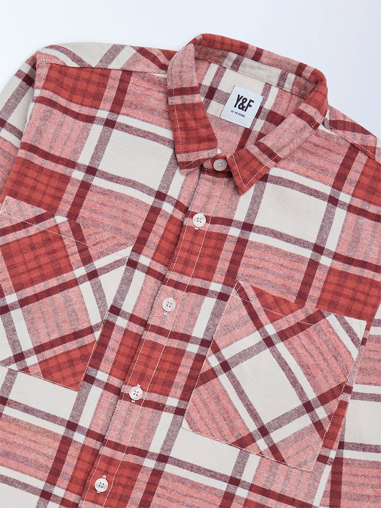 Boys Red Checks Design Cotton Shirt