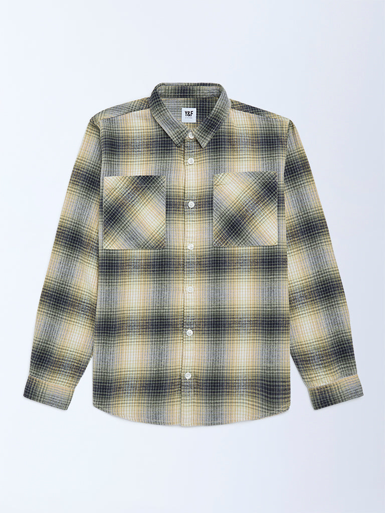 Boys Yellow Checks Detailed Cotton Shirt