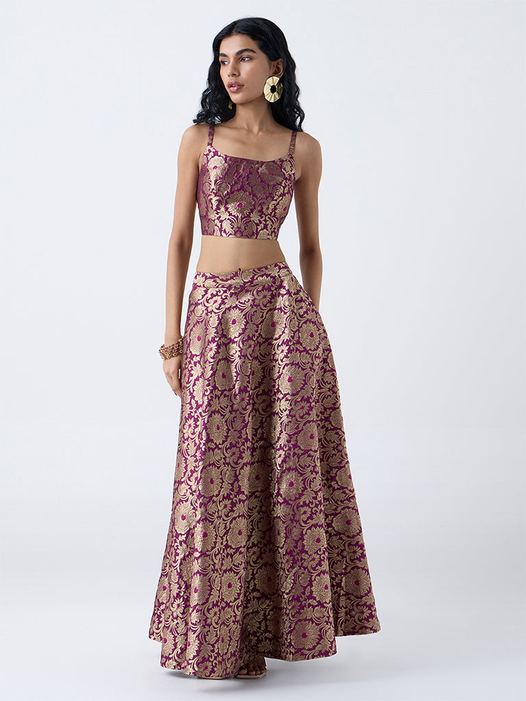 Vark Purple Floral Pattern Skirt