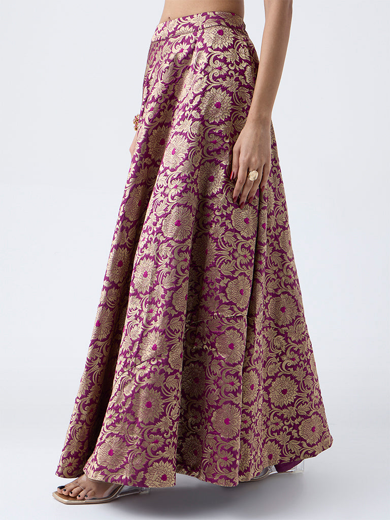 Vark Purple Floral Pattern Skirt