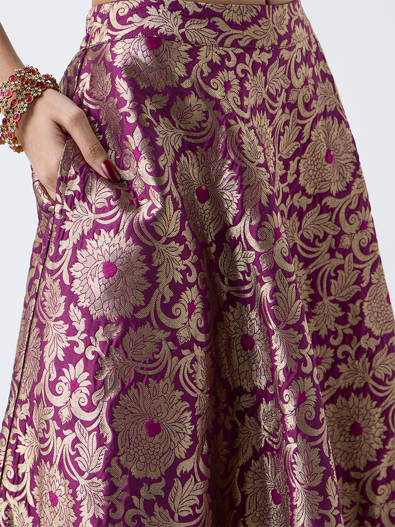Vark Purple Floral Pattern Skirt