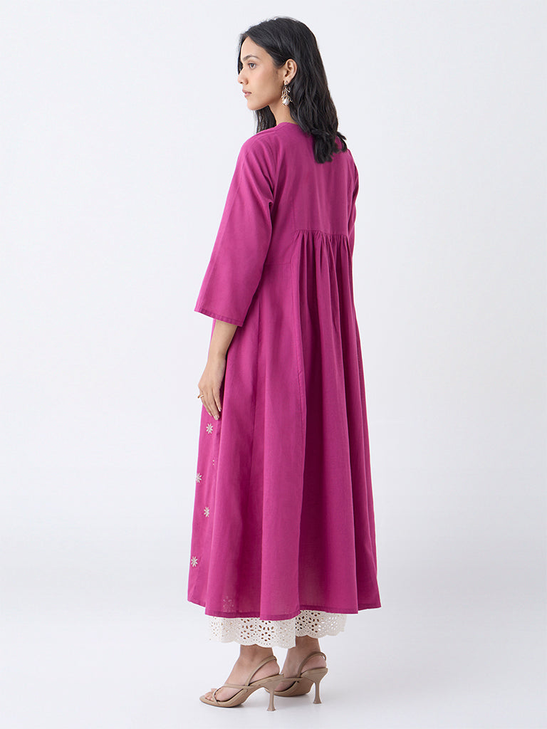 Utsa Magenta Embroidered Anarkali Cotton Kurta