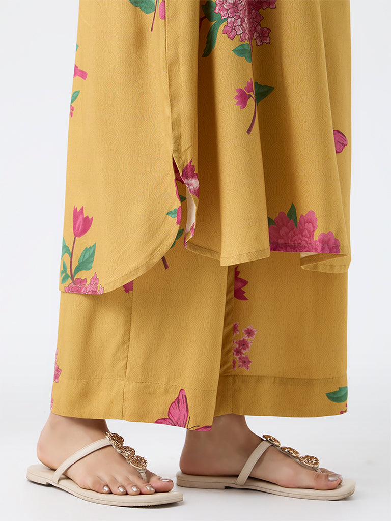 Utsa Mustard Floral Printed Pants