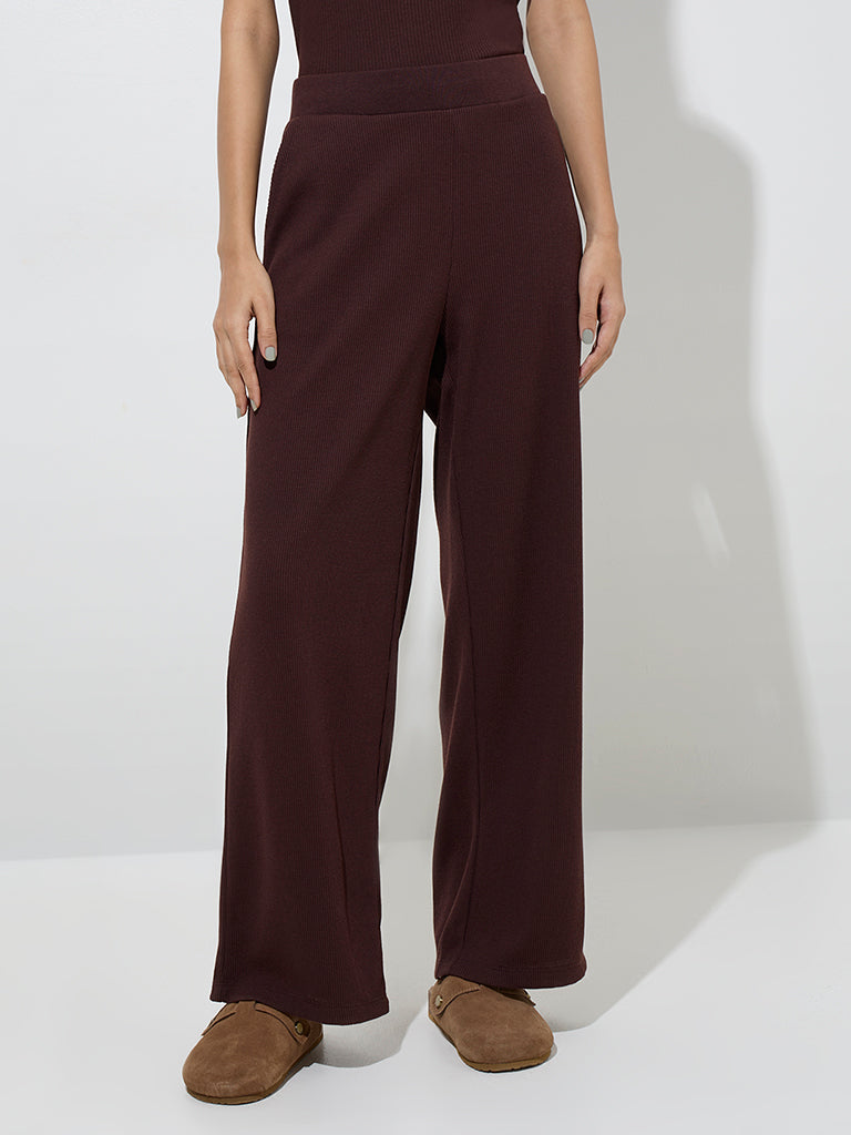 Superstar Brown Waffle-Textured High-Rise Pants