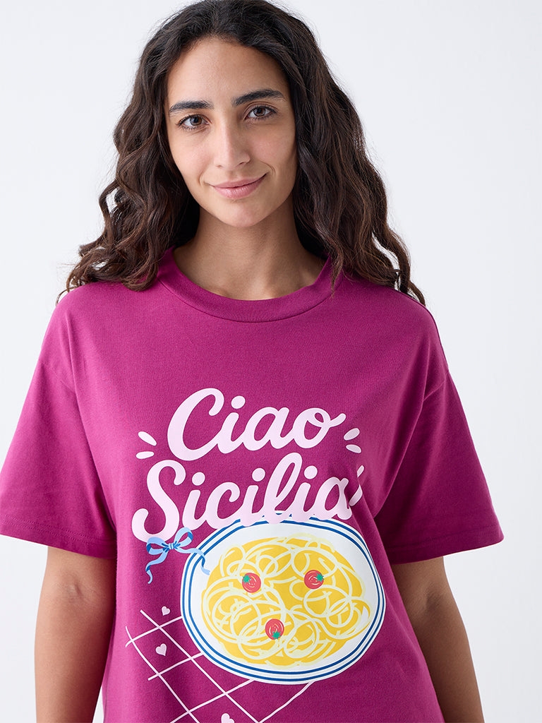 Superstar Magenta Printed Cotton T-Shirt