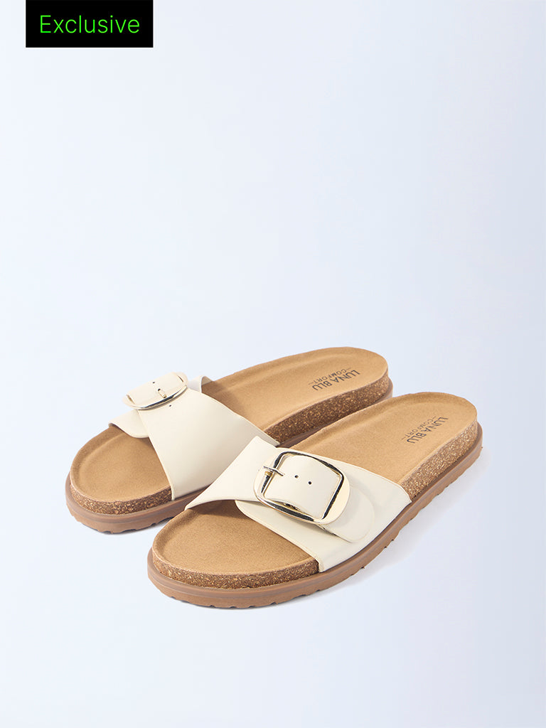 LUNA BLU Ivory Buckle-Detailed Comfort Sandals - Exclusive