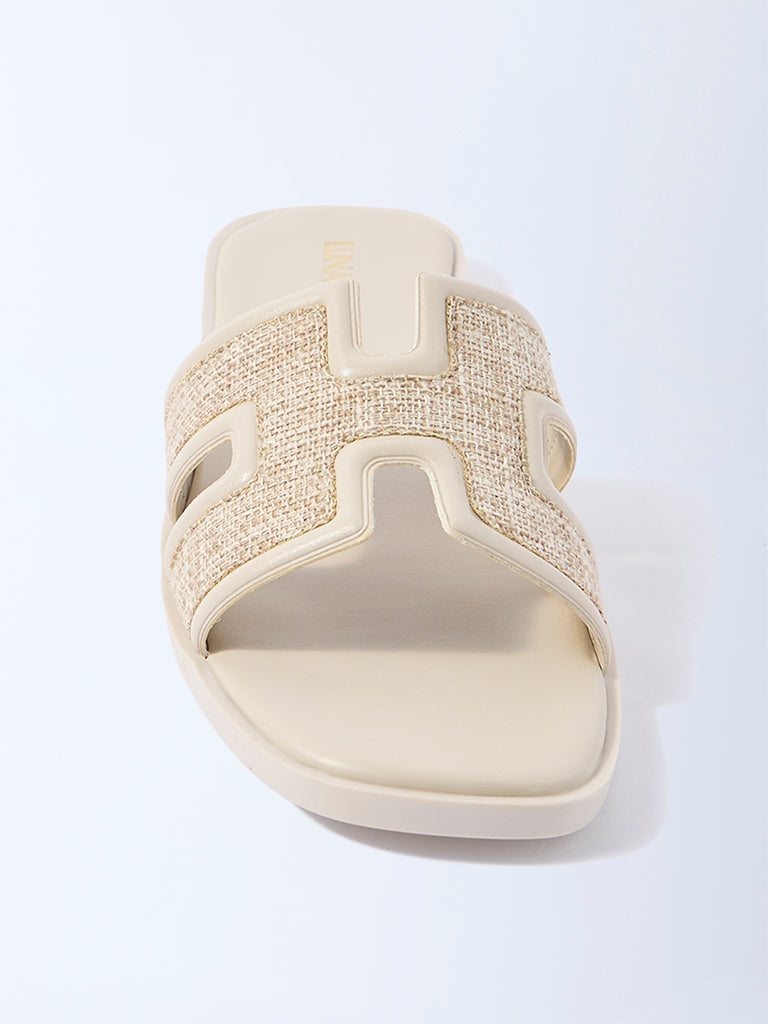LUNA BLU Ivory Raffia-Textured Slides - Exclusive