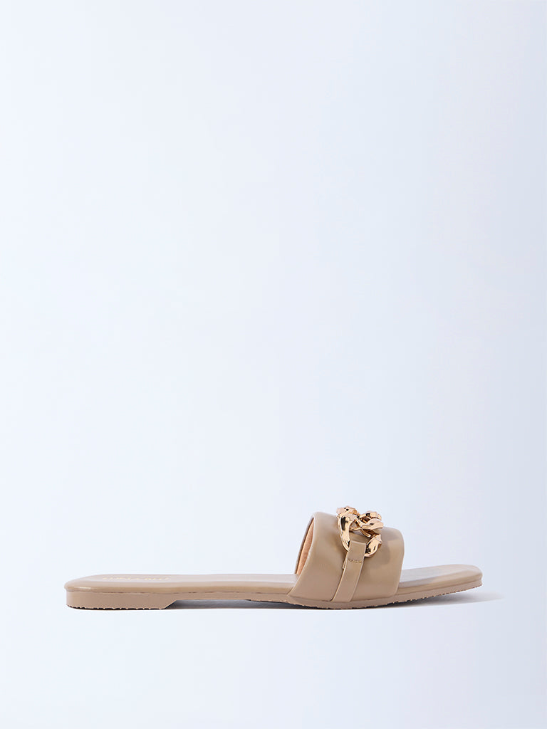 LUNA BLU Taupe Buckle-Detailed Slides - Exclusive