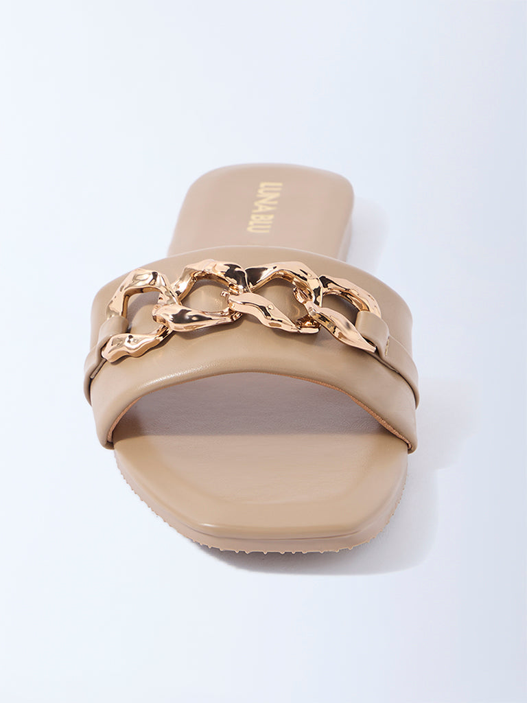 LUNA BLU Taupe Buckle-Detailed Slides - Exclusive