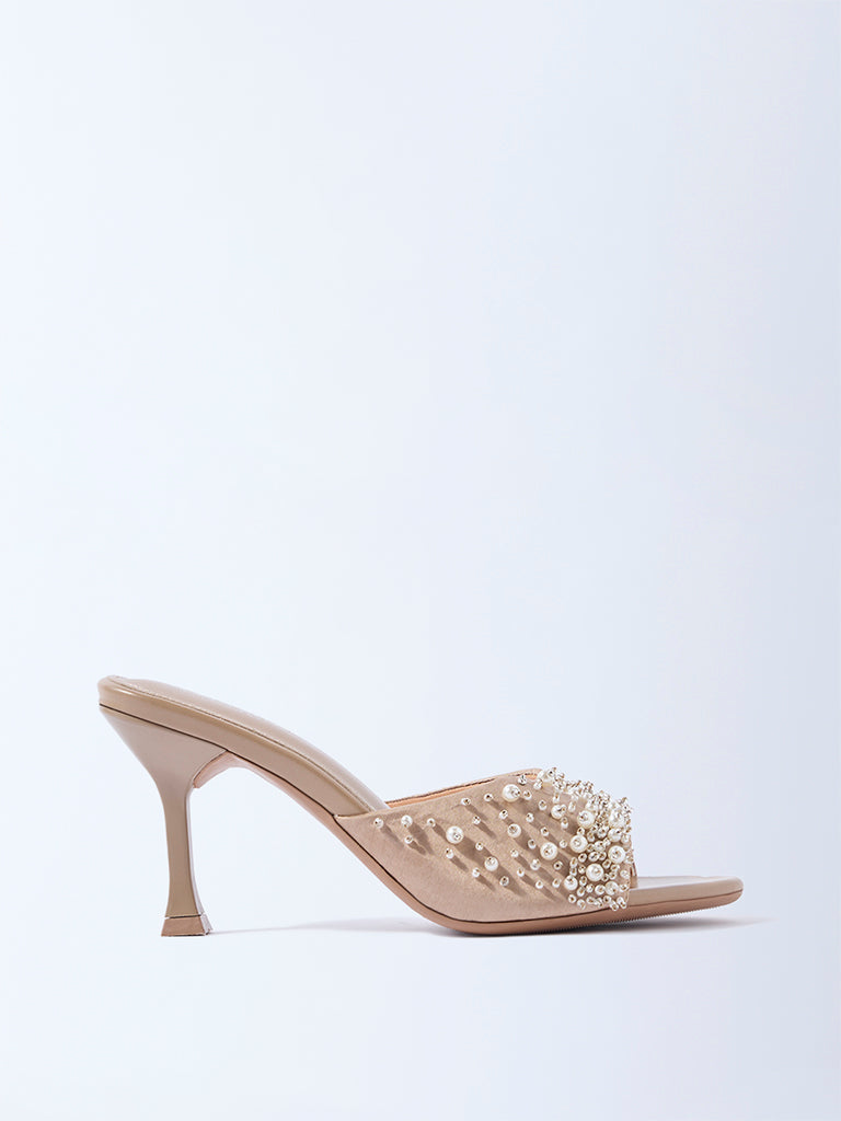 LUNA BLU Beige Embellished Heel Sandals