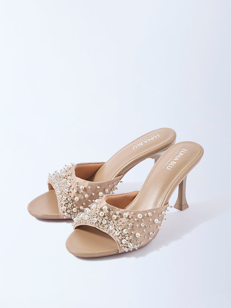LUNA BLU Beige Embellished Heel Sandals