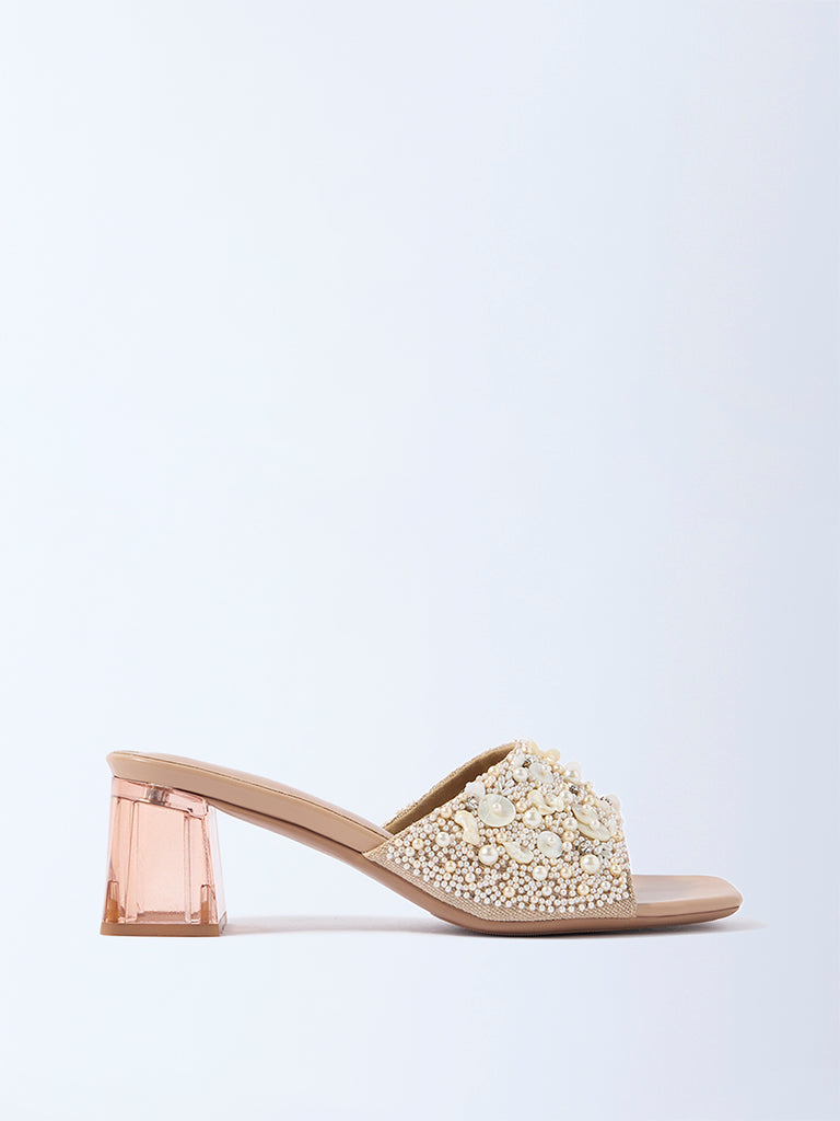 LUNA BLU Beige Embellished Block-Heel Sandals - Exclusive