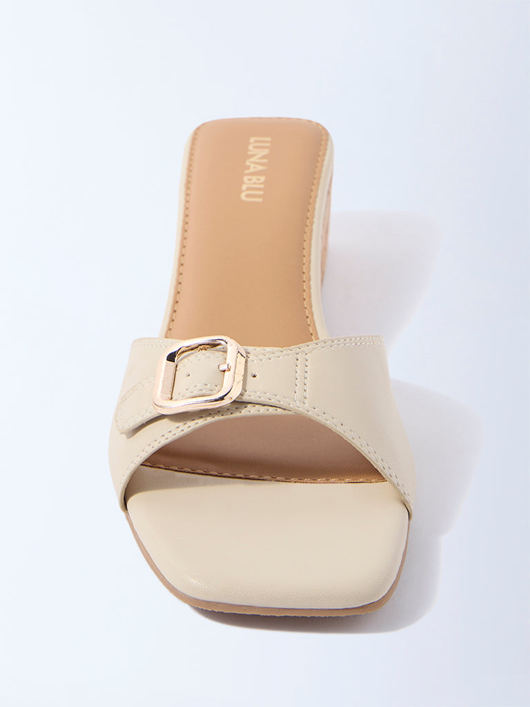 LUNA BLU Ivory Buckle-Detailed Wedge-Heel Sandals - Exclusive