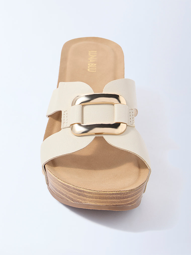 LUNA BLU Ivory Buckle-Detailed Wedge-Heel Sandals - Exclusive