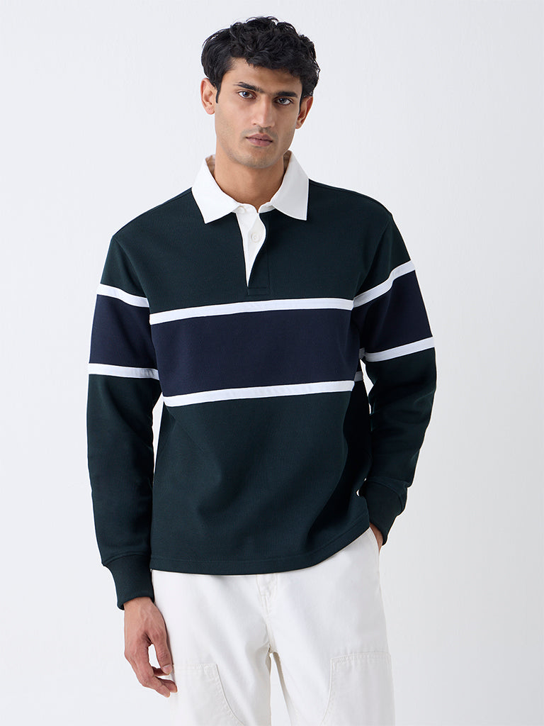 WES Casuals Emerald Green Relaxed-Fit Cotton-Blend Polo T-Shirt