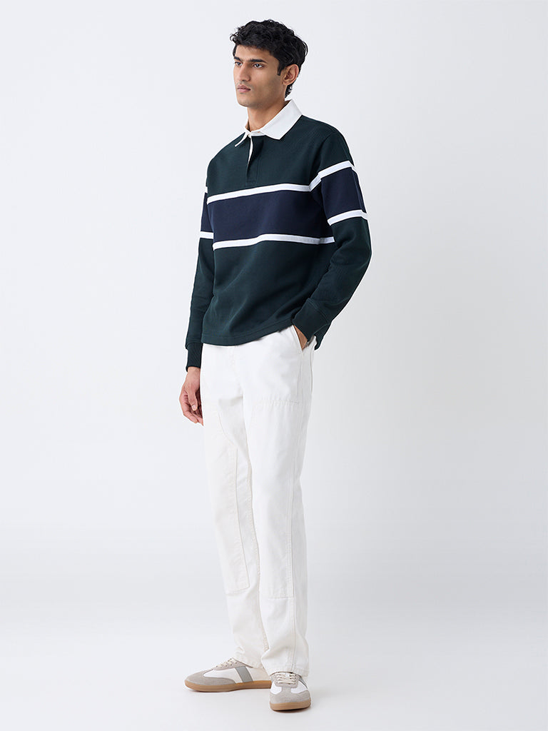 WES Casuals Emerald Green Relaxed-Fit Cotton-Blend Polo T-Shirt