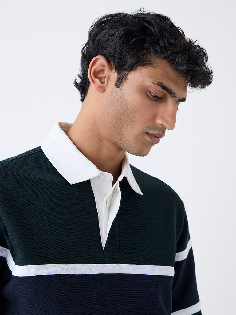 WES Casuals Emerald Green Relaxed-Fit Cotton-Blend Polo T-Shirt