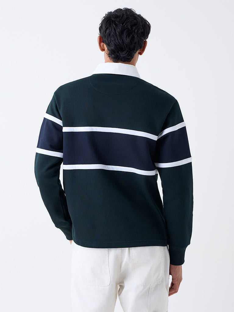 WES Casuals Emerald Green Relaxed-Fit Cotton-Blend Polo T-Shirt