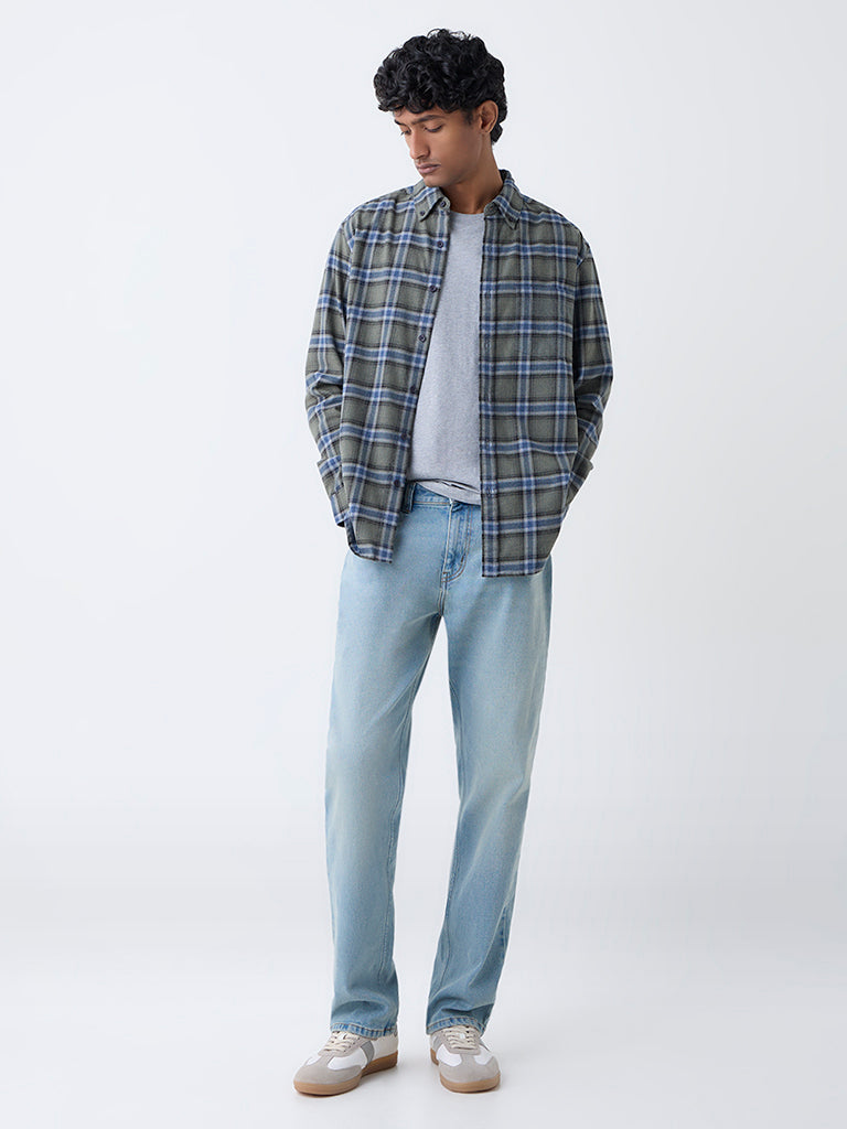 WES Casuals Sage Checks Relaxed-Fit Cotton-Blend Shirt